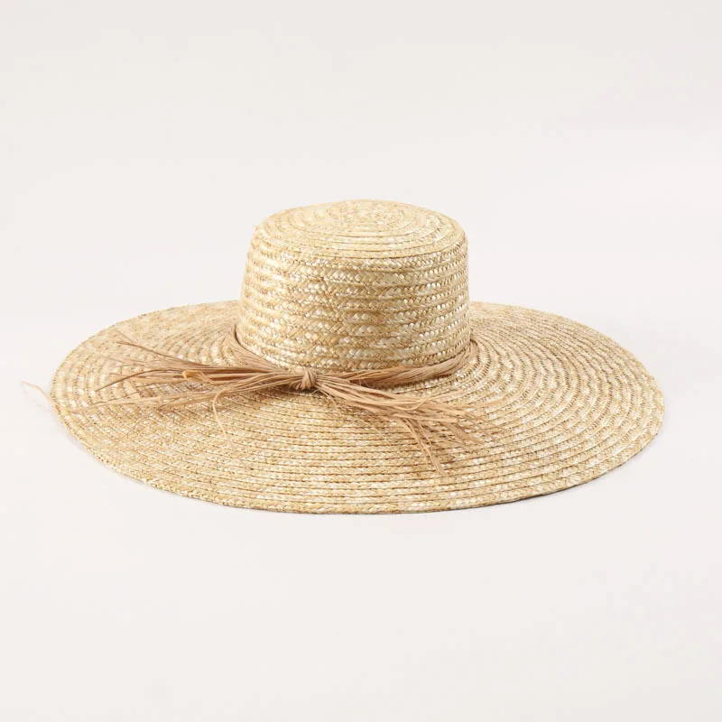 Women Beach Sun Hat Big Brim Straw Hat with Rope Deco Sun Hat Flat Top Summer Hat Boater Hat Performance Photoshoot Show UPF 50+