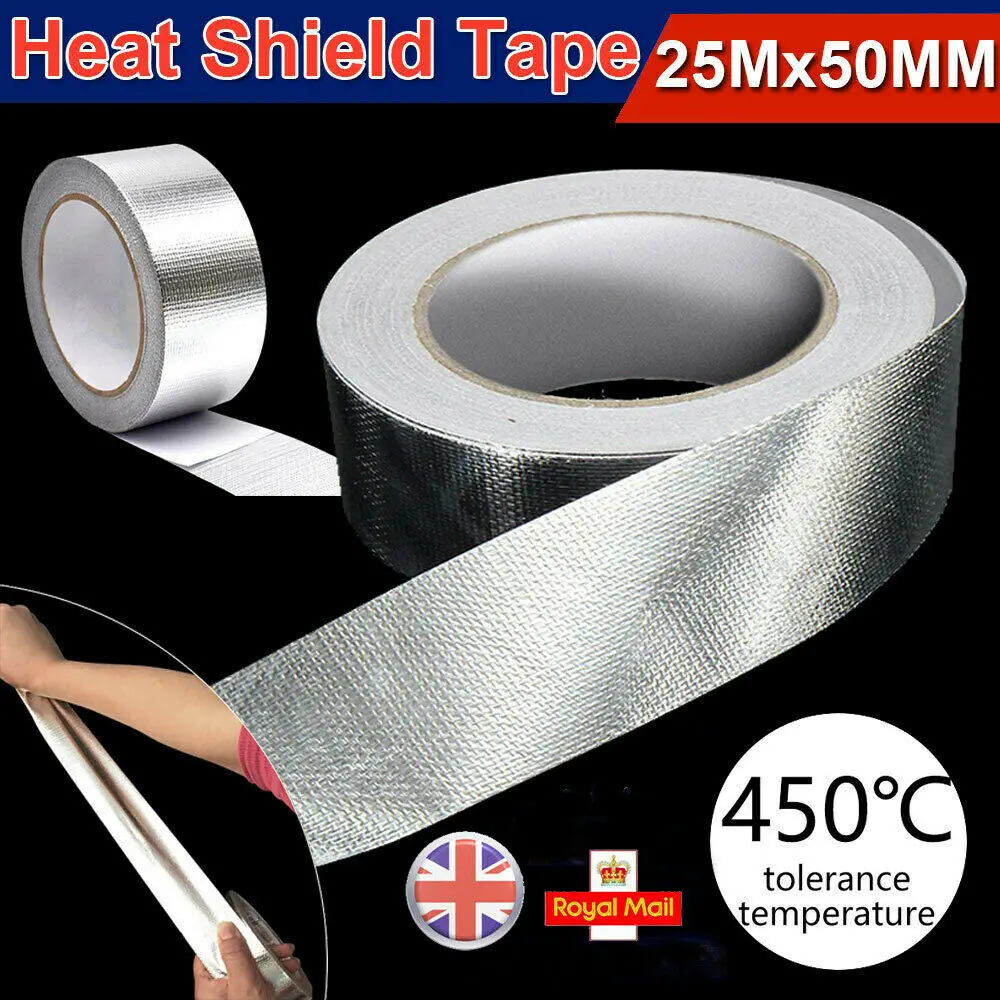 

1Roll Car Decor Accessories Reflective Adhesive Silver Universal High Temperature Heat Shield Wrap Tape 50mm X25M Aluminum Foil