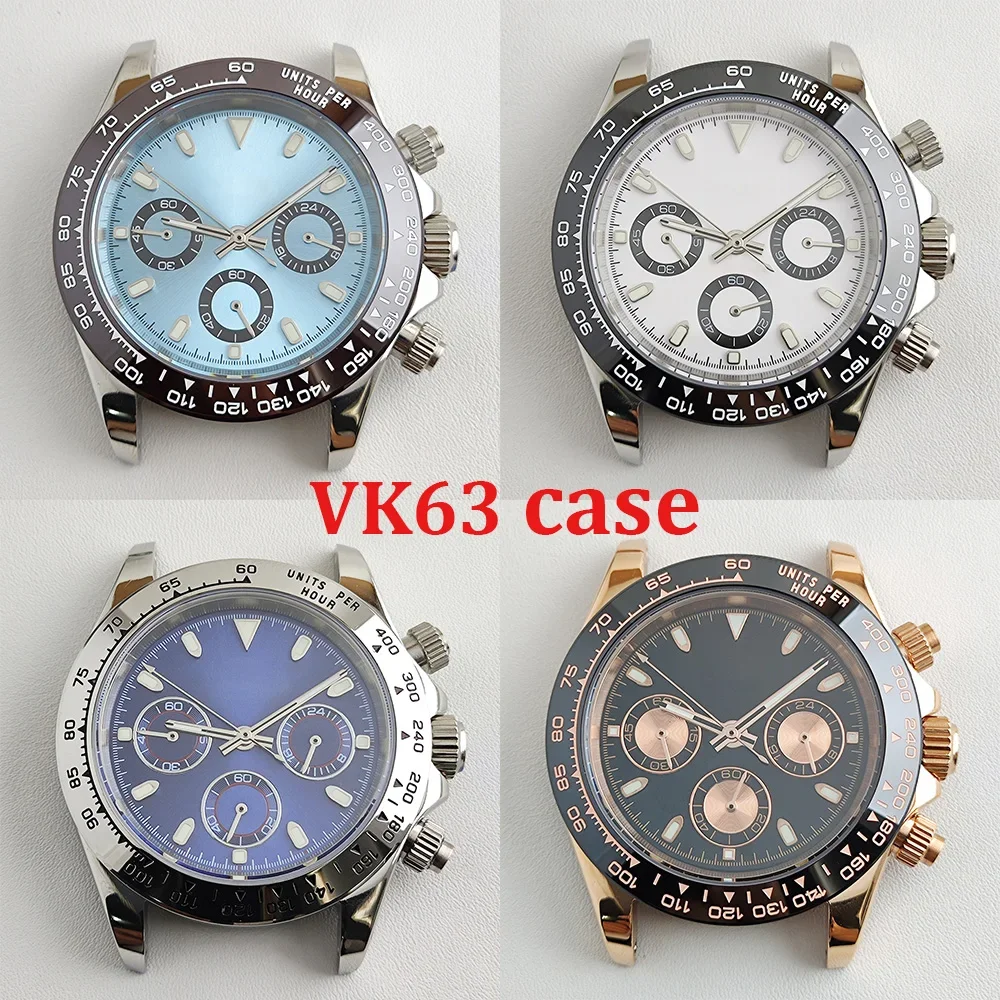 Stainless Steel VK63 Case 39mm Men\'s Watch Quartz Chronograph Panda Dial Watch Replacements for Daytona VK63 movement Assemble