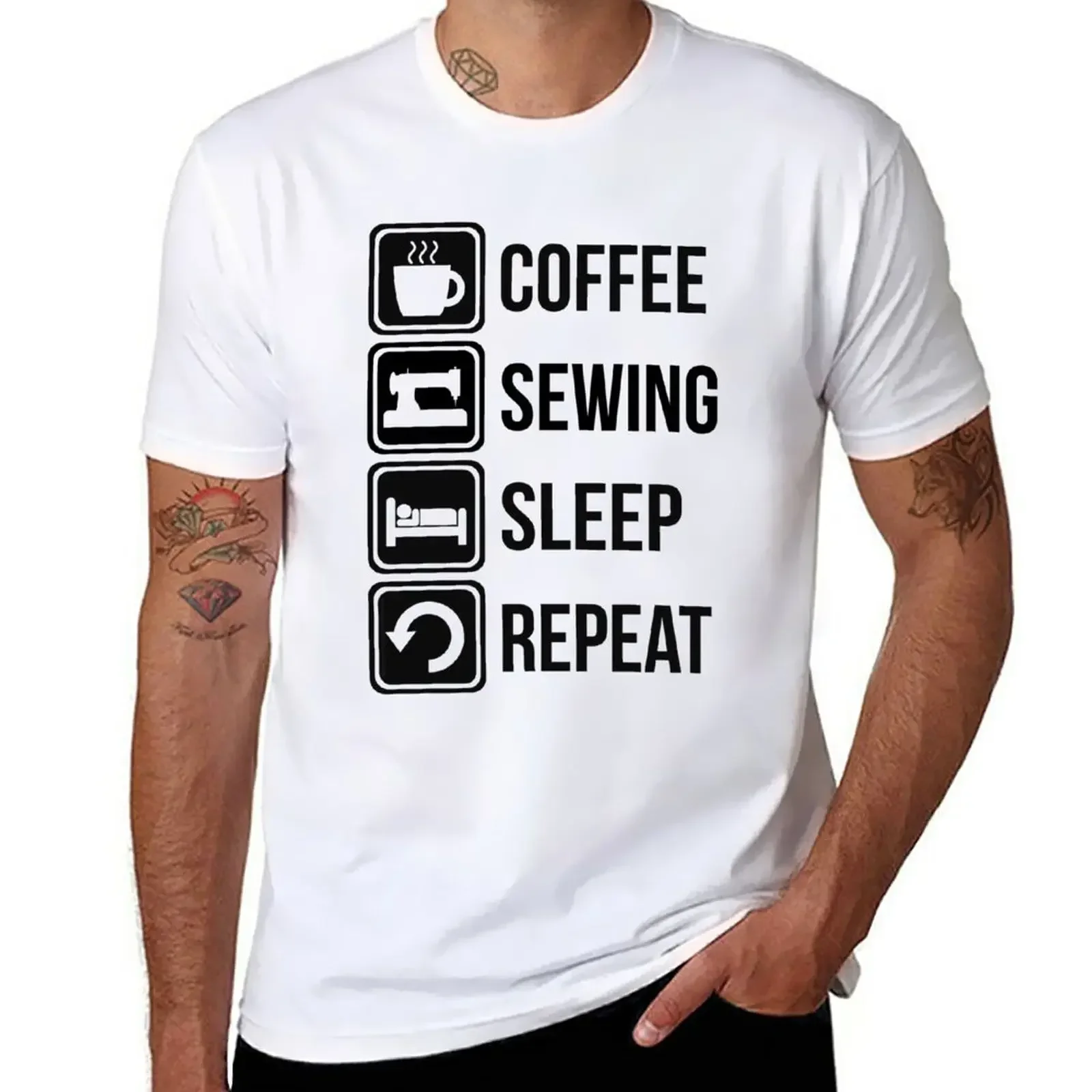 

Funny Coffee Sewing Sleep And Repeat T-Shirt cheap stuff graphic t shirt vintage tops mens tall t shirts