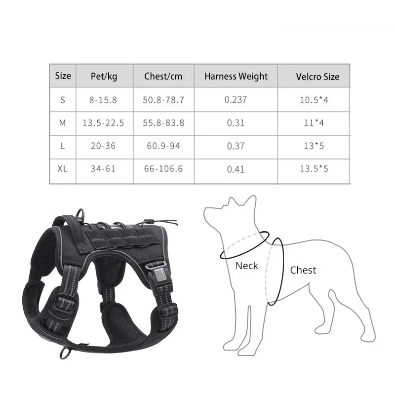 Tactical Harness for Large Dogs No Pull Adjustable Pet Harness Reflective K9 Training Easy Control Pet Vest Military Service