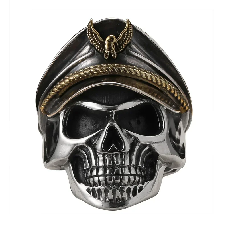 925 Silver Cool Soldier Skull Ring For Men Punk Rock Vintage Rings With Eagle Adjustable Size Biker Ring Gothic Jewelry Rings