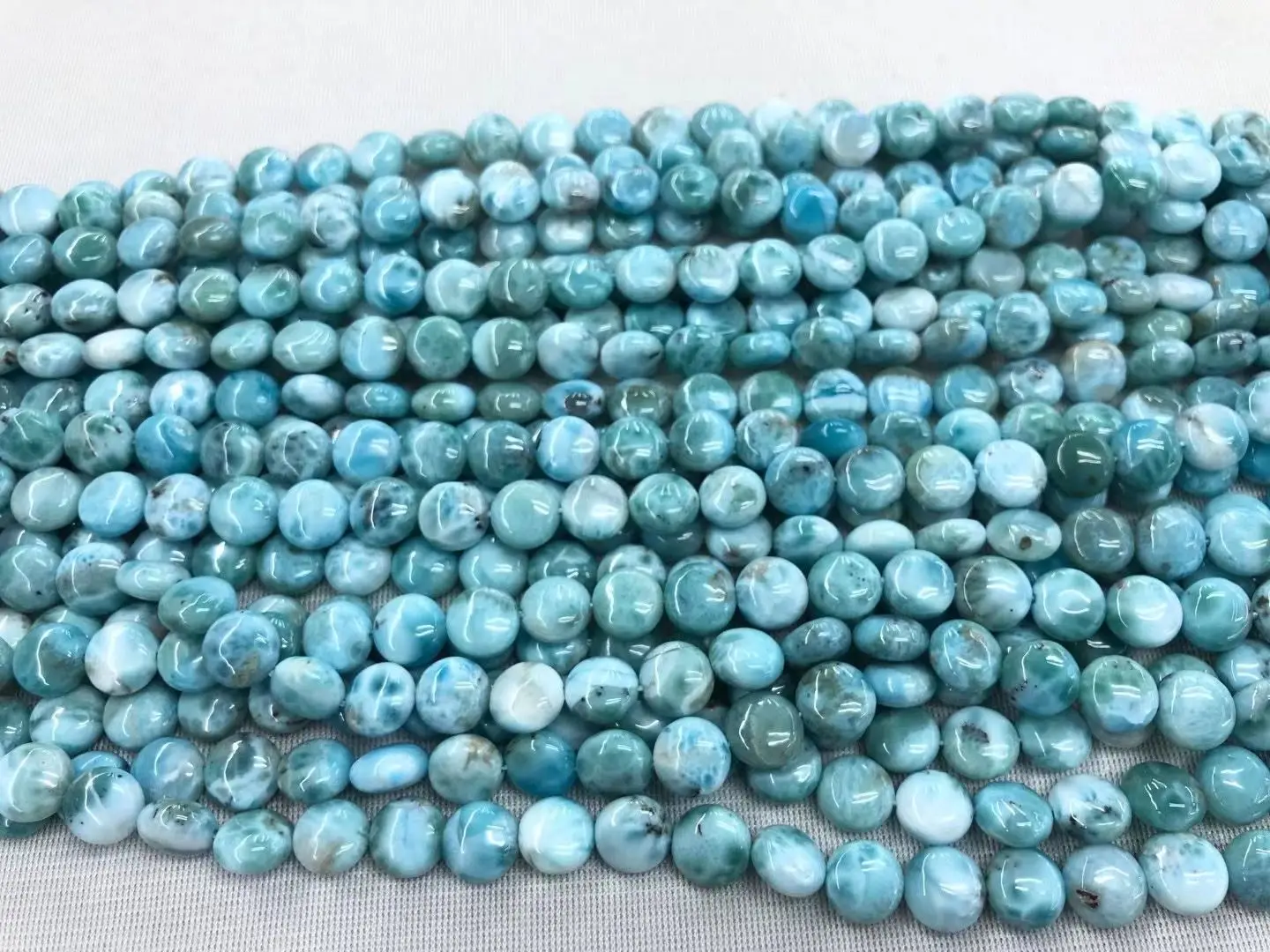 Natural 10mm Coin Dominica Larimar/Copper Pectolite Natural Stone DIY Loose Beads For Jewelry Making Strand 15\