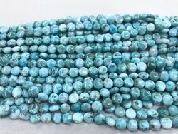 Natural 10mm Coin Dominica Larimar/Copper Pectolite Natural Stone DIY Loose Beads For Jewelry Making Strand 15