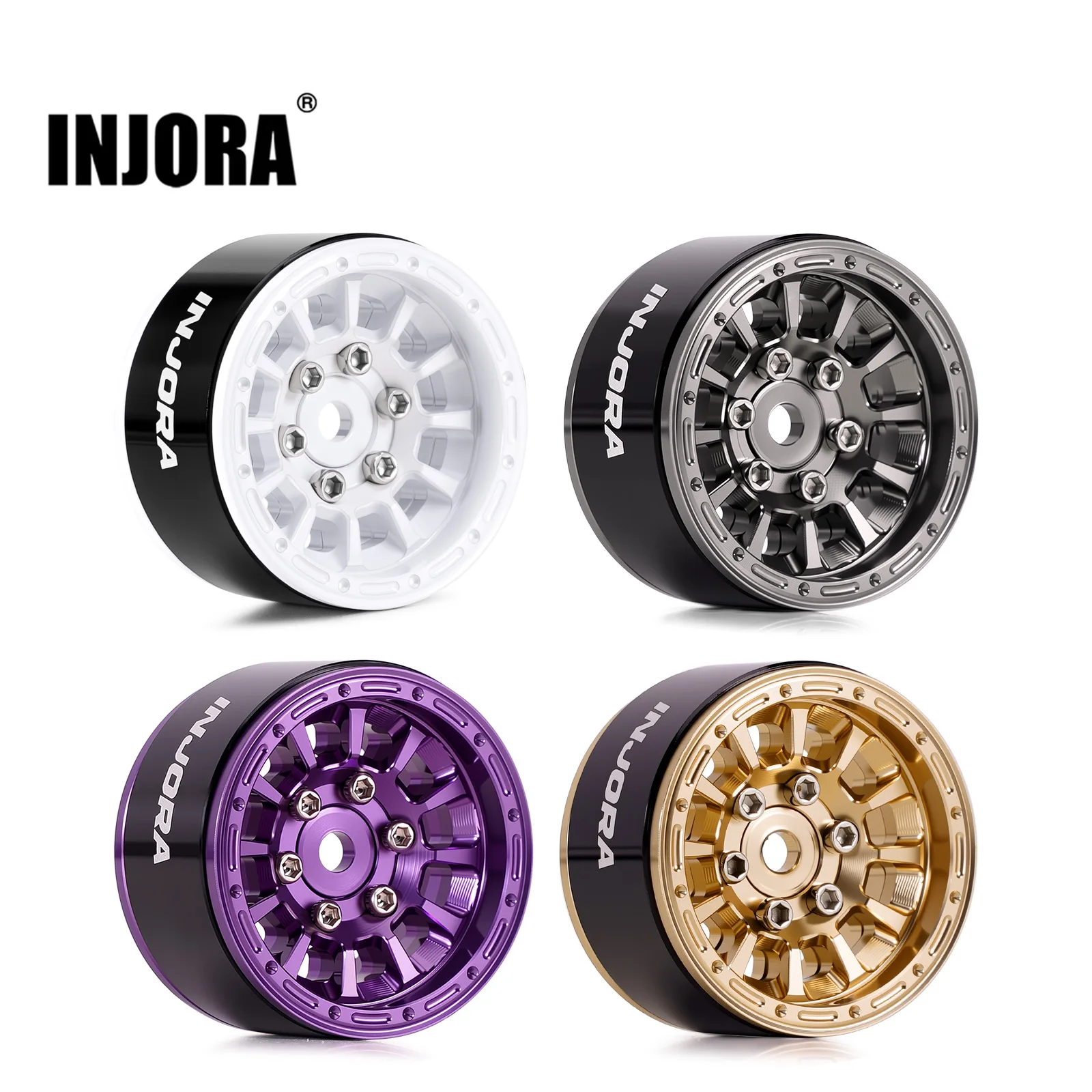 INJORA 1.0" Aluminum Beadlock Wheels 0mm Offset for 1/18 1/24 RC Crawler (W1056)
