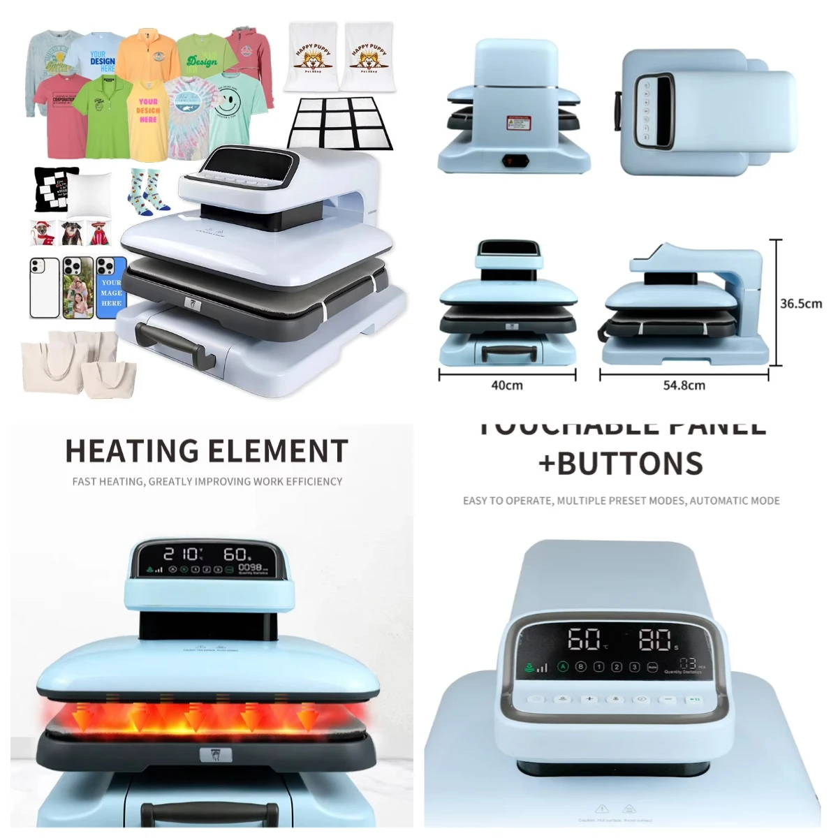 

Automatic Sublimation Flat Heat Press Machine 38x38cm, Heat Transfer Printer for T-Shirt & Phone Case DIY Printing
