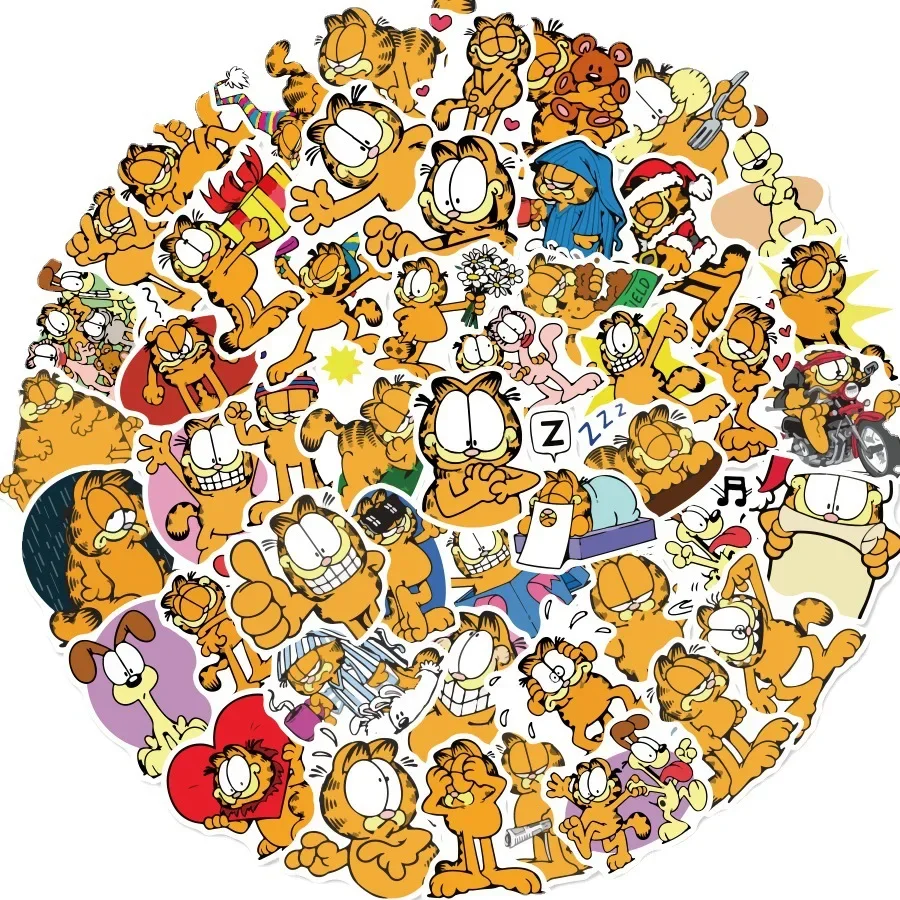 50pcs Cartoons Garfield Sticker Reusable Cute Cat Stickers Scrapbook Laptop Phone Guitar Animal Decal Stickers