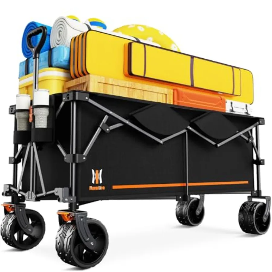 

48'' Extra Long Collapsible Folding Beach Wagon with All-Terrain Big Wheels 300L Capacity Heavy Duty Garden Cart for Camping an