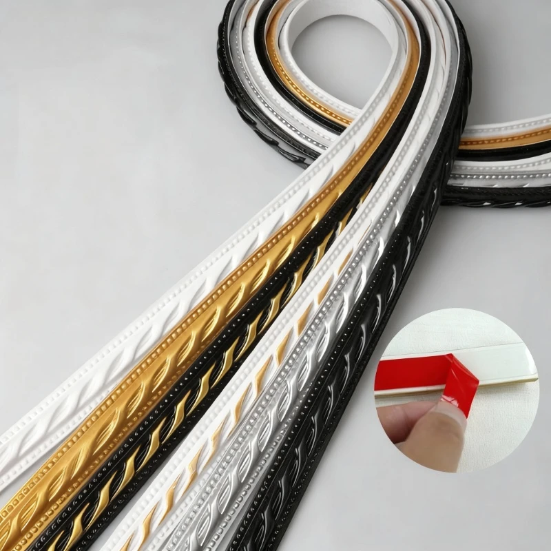 2cm/3cm Width Door Windows Ceiling Trim Edge Photo Frame Dressing Mirror Frame Decor Edge Strips 5M PVC Self-adhesive Line Trim