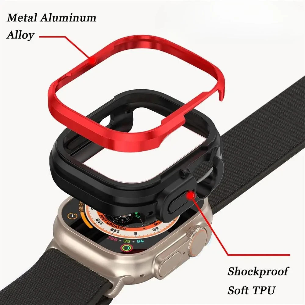 Boîtier en métal pour montre Ultra 2 49mm, accessoires pare-chocs trempé série iwatch 9 8 7 6 se 45mm 41mm 44 40
