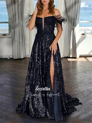 Lorrtta Feather Decoration Line A Ball Gown Evening Dress Sequined Fabric Elegant Party Dresses 2024 for Wedding Prom Cocktail