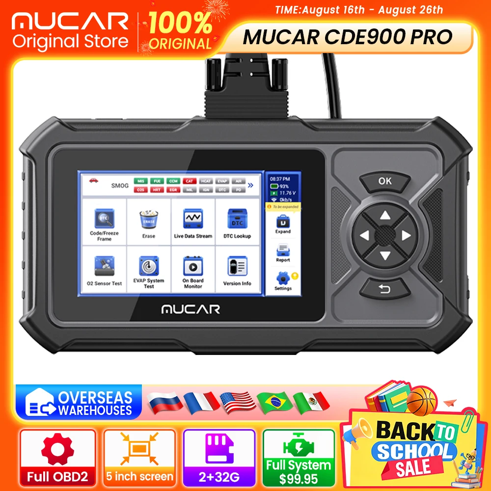 MUCAR CDE900 PRO OBD2 Ferramenta de Diagnóstico Automotivo Scanner de Carro Sistema Completo 28 Funções de Reset Leitor de Códigos Ferramenta de Escaneamento 2+32G Atualização WIFI