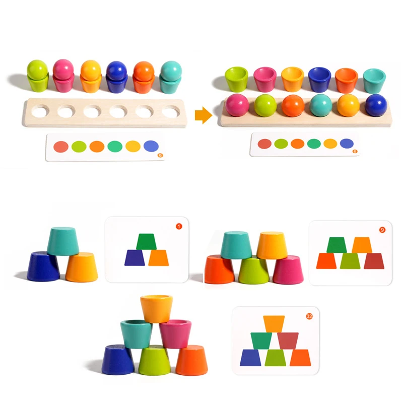 1Set Holz Montessori Pädagogisches Spielzeug Für Kind Farbe Passenden Ball Stapeln Tassen Spiel Erkenntnis Vorschule Lernen Lehrmittel