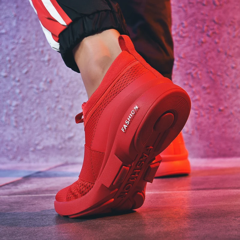 Red Shoes Mesh Casual Shoes Couple Lover Lightweight Running Shoes Plus Size Sneakers 46 Breathable Footwear Zapatillas Hombre