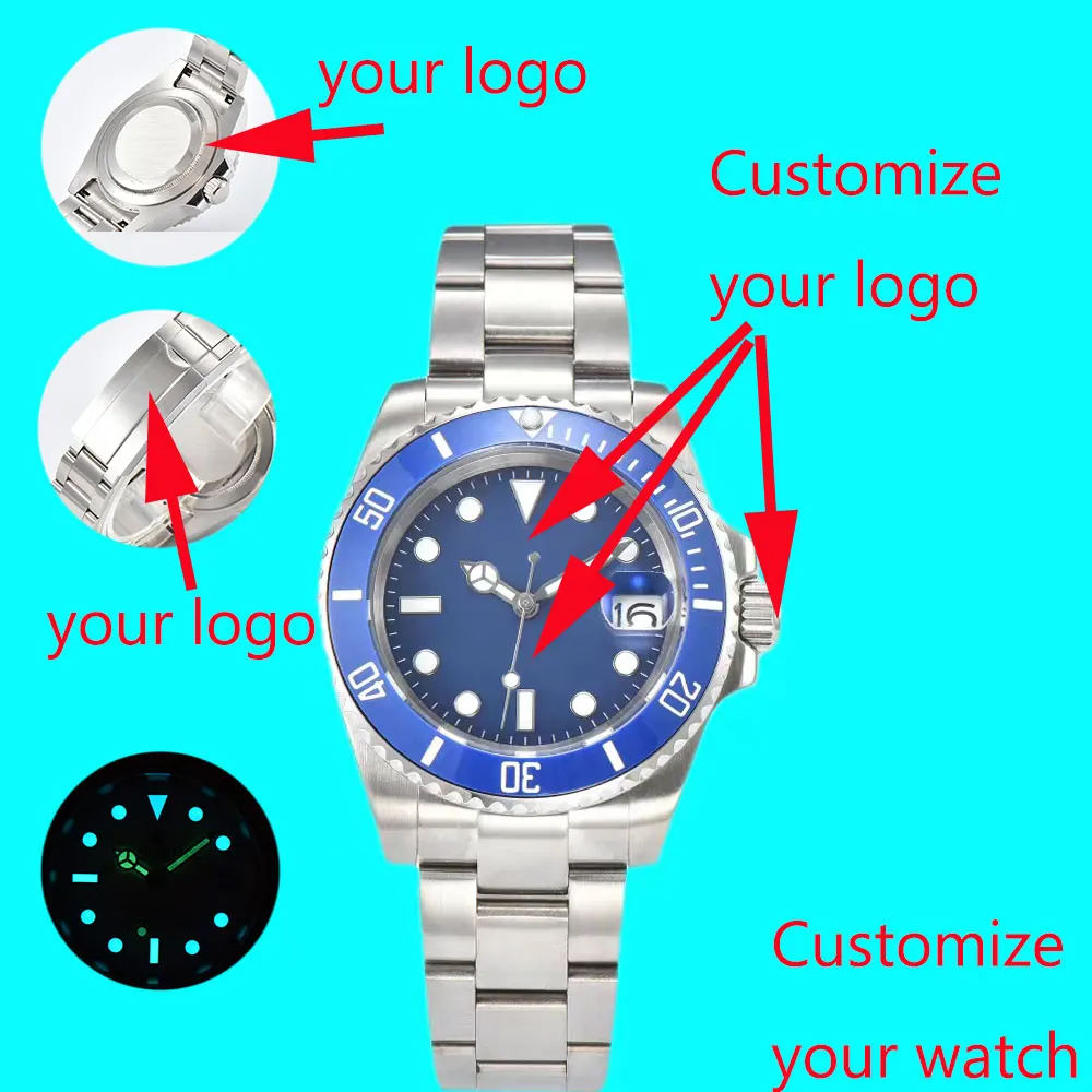 

Customized watch luxury NH35 men's mechanical automatic watch 100M diving home waterproof watch luminous ceramic date sapphire w