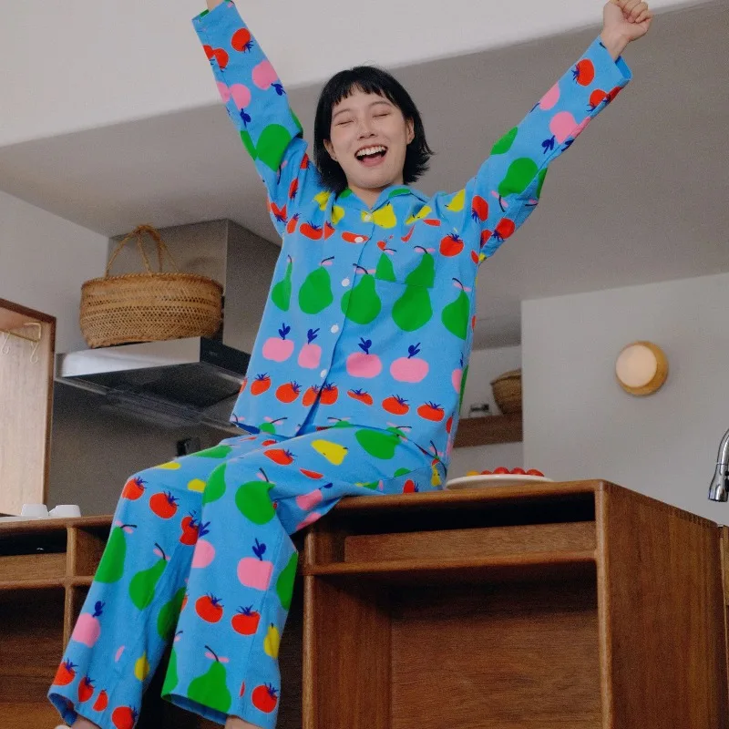 ملابس نوم نسائية جديدة من القطن الخالص بأكمام طويلة للربيع والخريف ملابس منزلية دافئة جميع القطن المصقول للخريف والشتاء #3