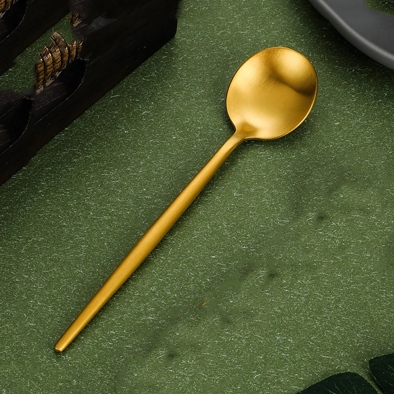 21cm Stainless Steel Golden Table Spoon Kitchen Utensils Set Multifunctional Spoon Frosted Spoon Hotel Furniture Spoon F2