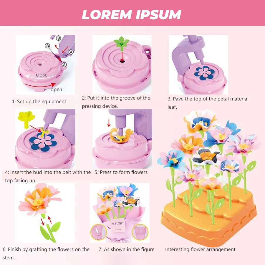Simulación creativa fabricante de flores juguetes artesanales DIY montaje interacción trabajo hecho a mano máquina de grabado juguetes para niños niñas regalos de cumpleaños