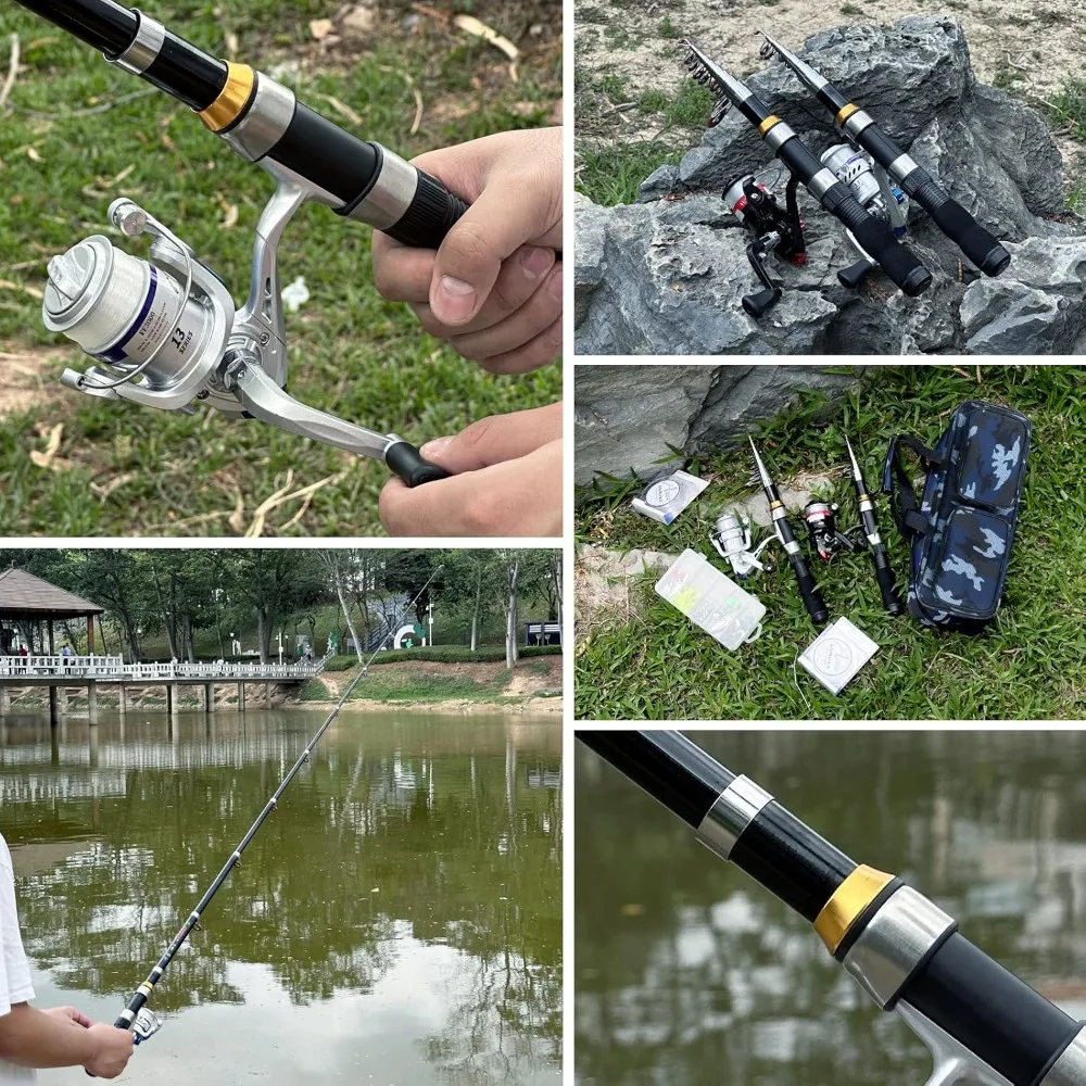 Telescopic Fishing Rod Reel Combo 2PCS 6.89FT Collapsible Fishing Pole Spinning Reel Lures Accessories