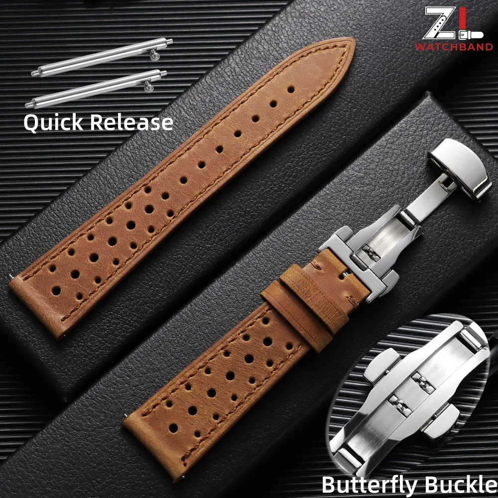 Breathable Porous Quick Release 18mm 19mm 20mm 21mm 22mm 24mm Butterfly Buckle Leather Watch Strap for Seiko for Rolex Watchband