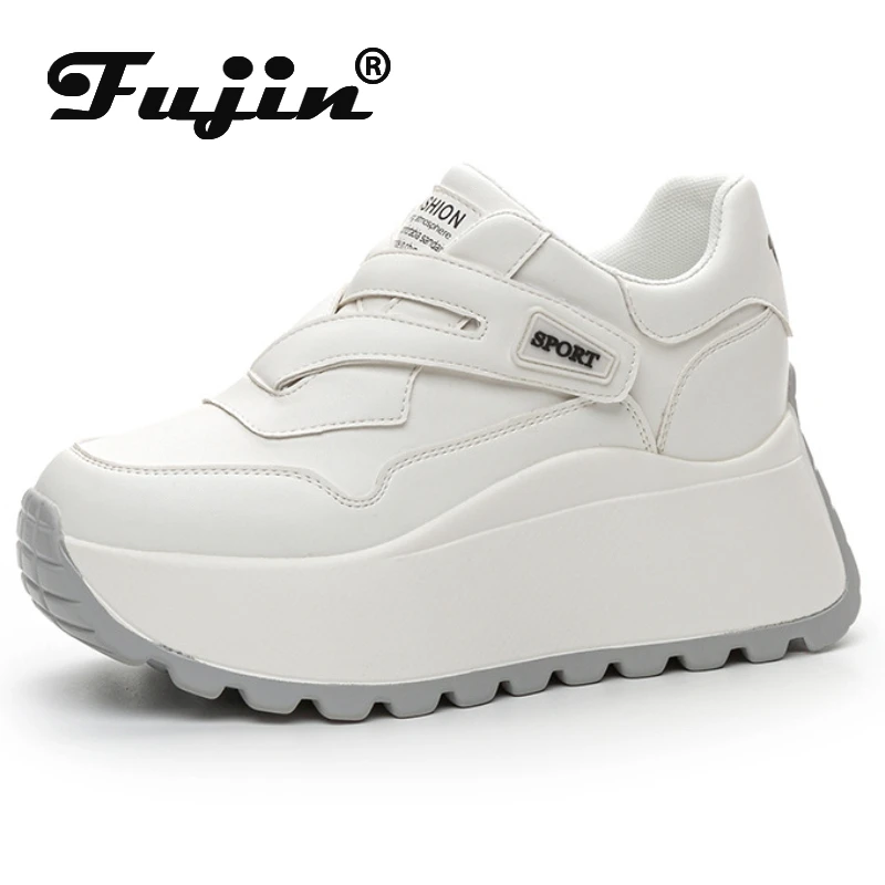 

Fujin 8cm Cow Genuine Leather Vulcanize Summer High Brand Comfy Spring Autumn Platform Vulcanize Women Chunky Sneaker Hook Shoes