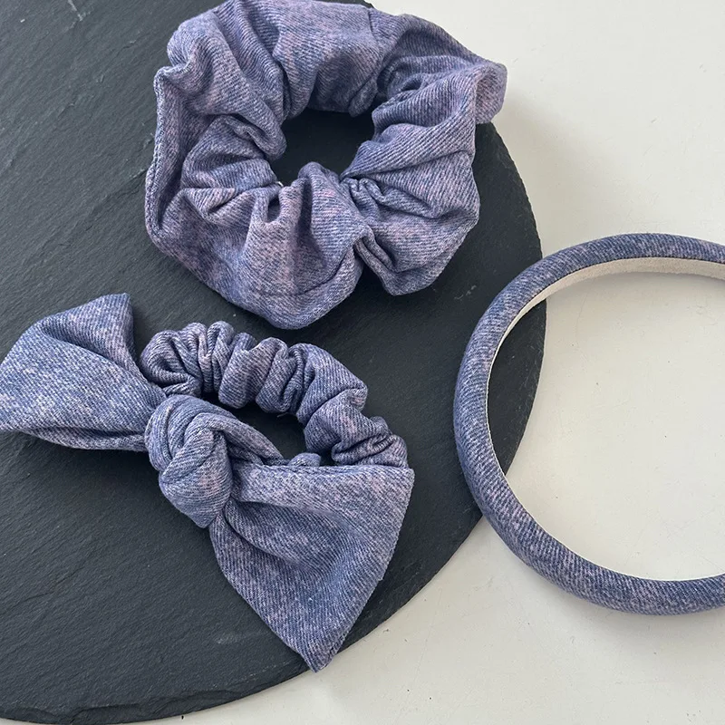 New Simple Denim Scrunchies Bow Hair Ties Headband Vintage Women Hair Accessories Ponytail Holder Elastic Hair Band Rubber Bands