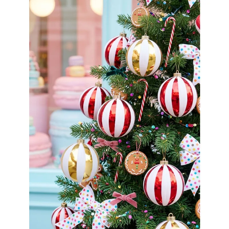 4/8PCS/1/2SET Christmas Hanging Ornament Plastic Electroplated Texture Christmas Hanging Ornament Gold White Red Contrast