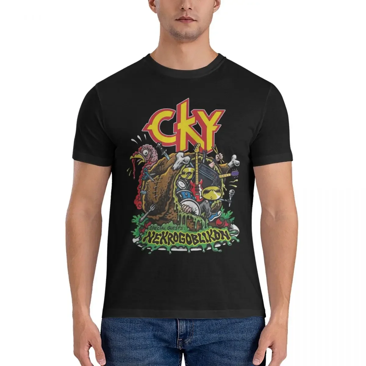 Fashion Pure Cotton Tee Shirt O Neck Short Sleeve T Shirt Printed Clothes Guest Star CKY T-Shirt for Men Nekrogoblikon harajuku