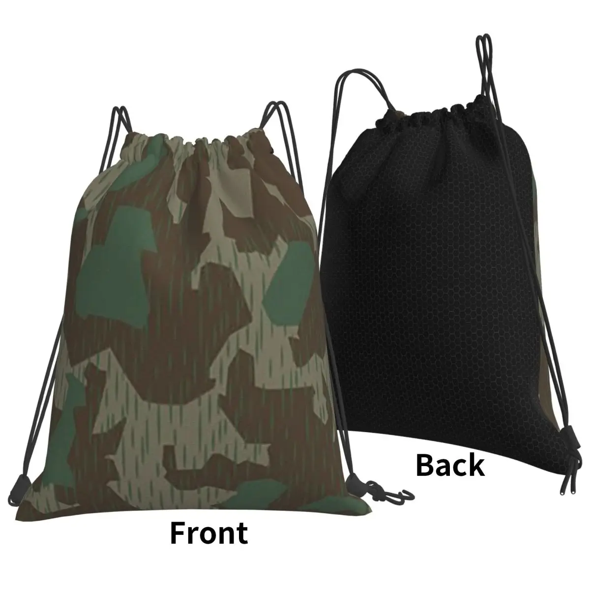 WW2 Germany Military Splinter Camo Splittertarn Camouflage Backpacks Drawstring Bundle Pocket Sports Bag Book Bags for Travel
