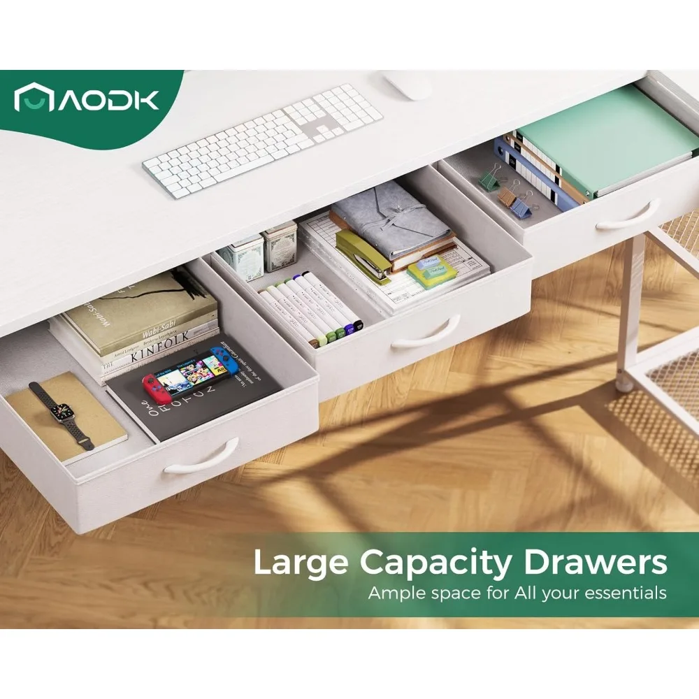 53 Inch L Shaped Computer Desk with Drawers, Corner Desk with Power Outlets & Reversible Storage Shelves