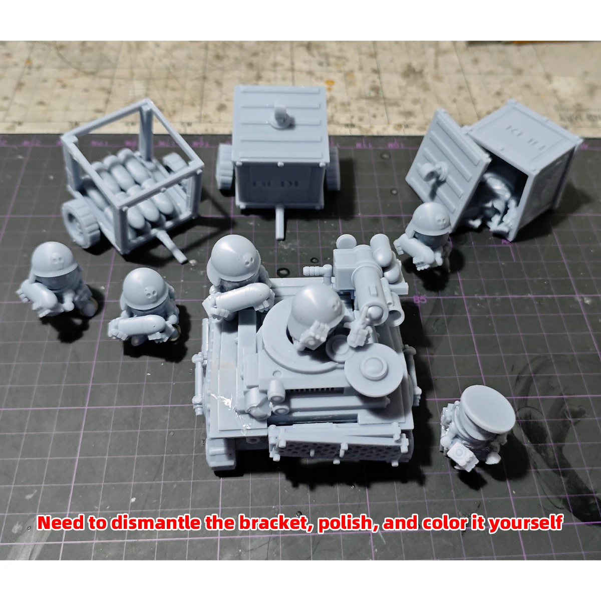 Q-Version Maßstabsmodell-Set 3D-Harz Miniatur-Soldatenfiguren Diorama Unbemalte Sci-Fi-Cartoon-Zubehör LKW Panzer Infanterie DIY – Detail 2