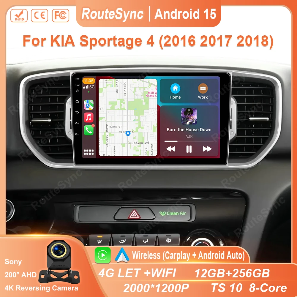 

Android 15 For KIA Sportage 4 QL 2016 2017 2018 Auto Navigation GPS Split Screen Wireless Carplay DSP Stereo Bluetooth 5G+WiFi