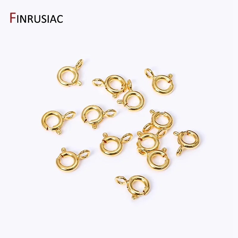 4 Sizes 14k/18k Gold Plated Brass Spring Clasps Round Lobster Clasps For DIY Bracelets Necklaces Making Findings Wholesale