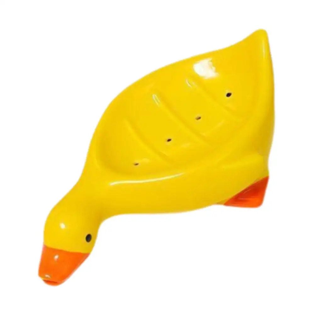 Yellow Duck Shape Soap Box Self-draining Soap Rack Mini Butter Glass Lid Ceramics Dish Soap Tray For Shower Bathroom Kitche B0X3