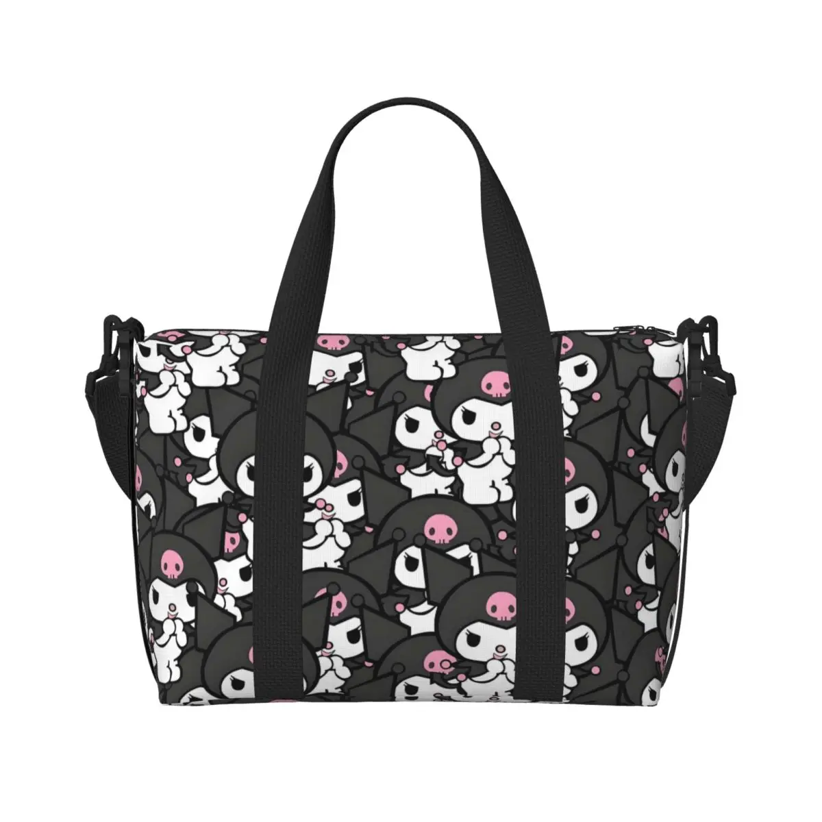 

Custom Sanrio Cartoon Kuromi Anime Tote Bag for Women Big Capacity Kawaii Skull Beach Gym Travel Bags