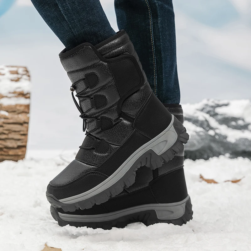 New Warm Men Plush Snow Boots High Top Winter Men's Boots Waterproof Winter Motorcycle Boots Outdoor Anti-Slip Men Hiking Boots