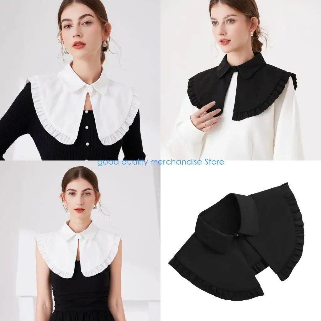 Y5JD Risvolto Falso Colletto Scialle Top Mantella con Collo Vintage arricciato per Abito da Donna