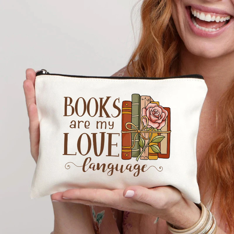 

Creative Campus Style Books Canvas Cosmetic Bag Organizer Storage Zipper Pouch Office Supplies Pencil Case Gifts for Book Lovers