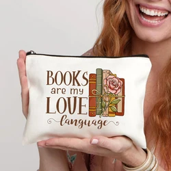 Creative Campus Style Books Canvas Cosmetic Bag Organizer Storage Zipper Pouch Office Supplies Pencil Case Gifts for Book Lovers