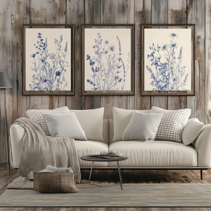 Modern Blue Blush Wildflower Wall Art Set Soft Pinks Vintage Floral Print for Nursery Kids Room Calming Neutral Botanical Decor