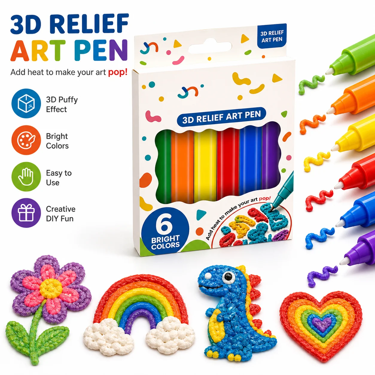 3D Relief Art Pen DIY Magic Puffy Effect Paint Popcorn Bubble Pen, DIY Bubble Drawing Pens For Kids Handcraft Graffiti Tool