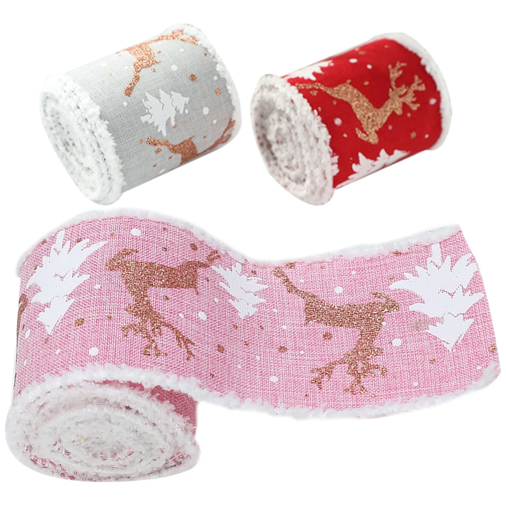 

3 Rolls Gift Wrapping Ribbons Christmas Design Decorative Ribbon For Gift Box Bouquet Cake Diy Crafts Hair Ornament Wreath Wrap