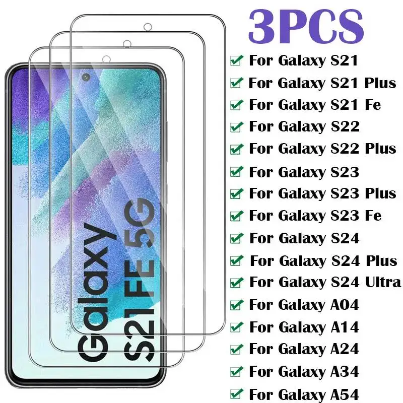 

3PCS Tempered Galaxy S24 Ultra S23 S22 Plus S21 Fe Screen Protector For Samsung A54 A34 A14 A24 A04 A55 Glass