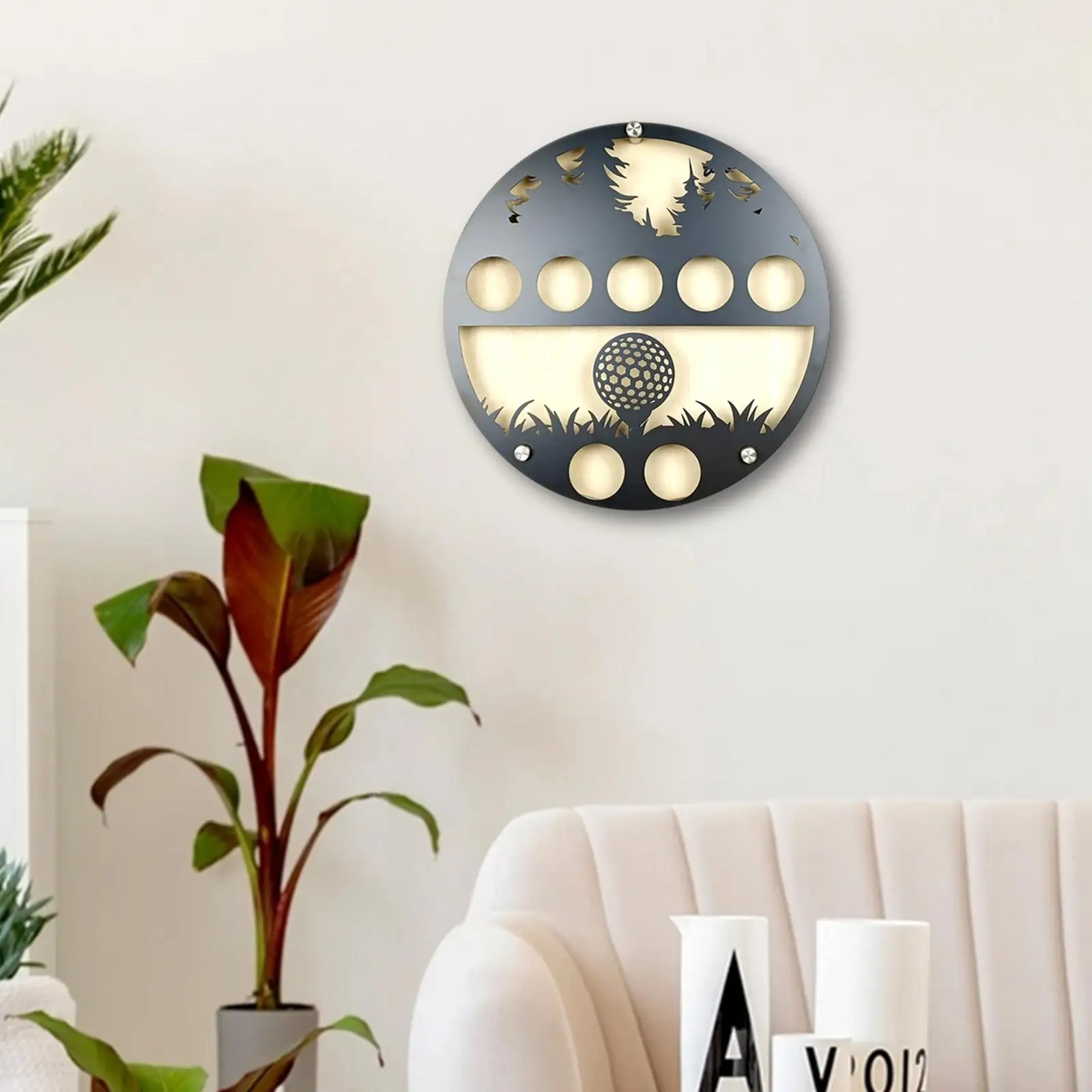 Golf Ball Holder Rack Wood Iron Wall Mounted Display for Living Room Golf Sport Accessories Storage