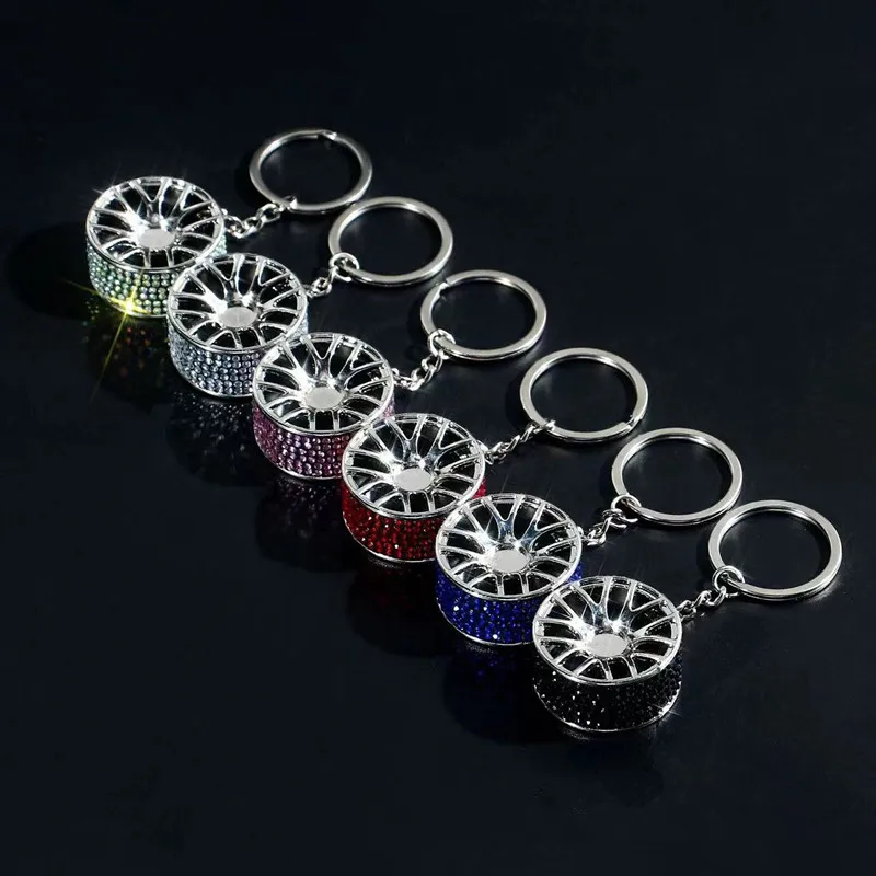 Diamond-encrusted wheel keychain cross-border full-drilled car keychain zinc alloy diamond-encrusted car keychain