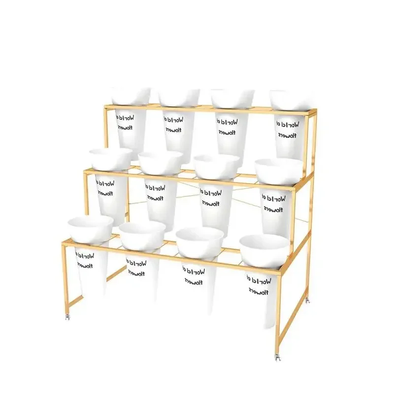 

2026 New Arrival Flower Tub Shelf Florists Tool Flowers Bucket Holder Metal Stand Floor Rack Flower Display Stand