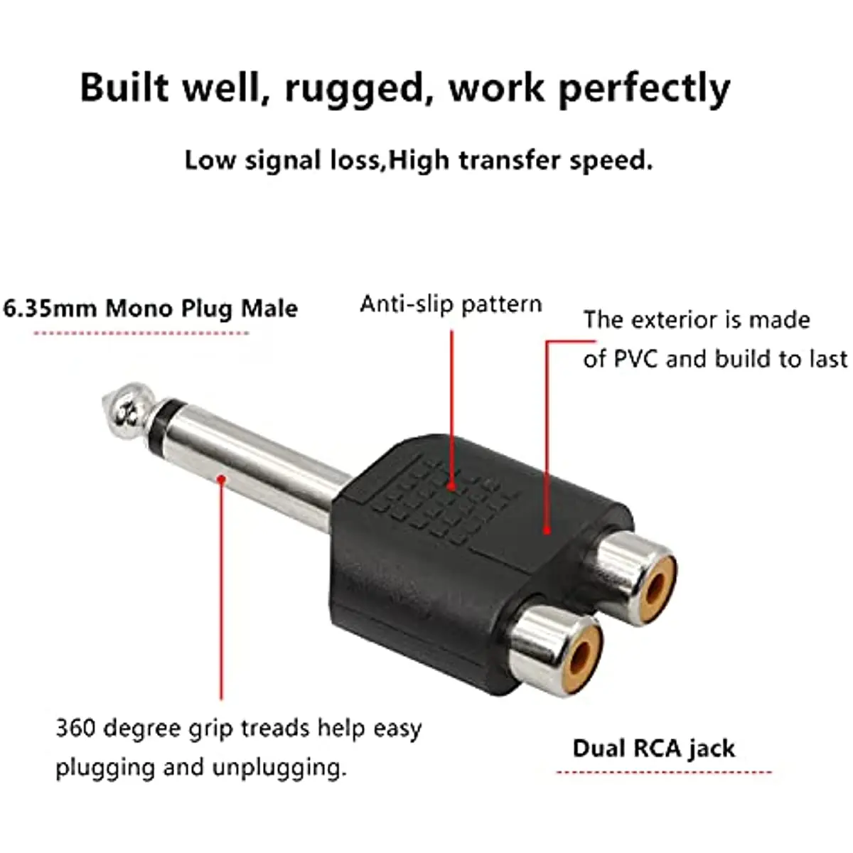 Nku 6.5 6.35mm TS Mono 1/4 Inch Male Plug to Dual RCA Female Jack Y Splitter Audio Adapter Converter for KTV Speaker Sound