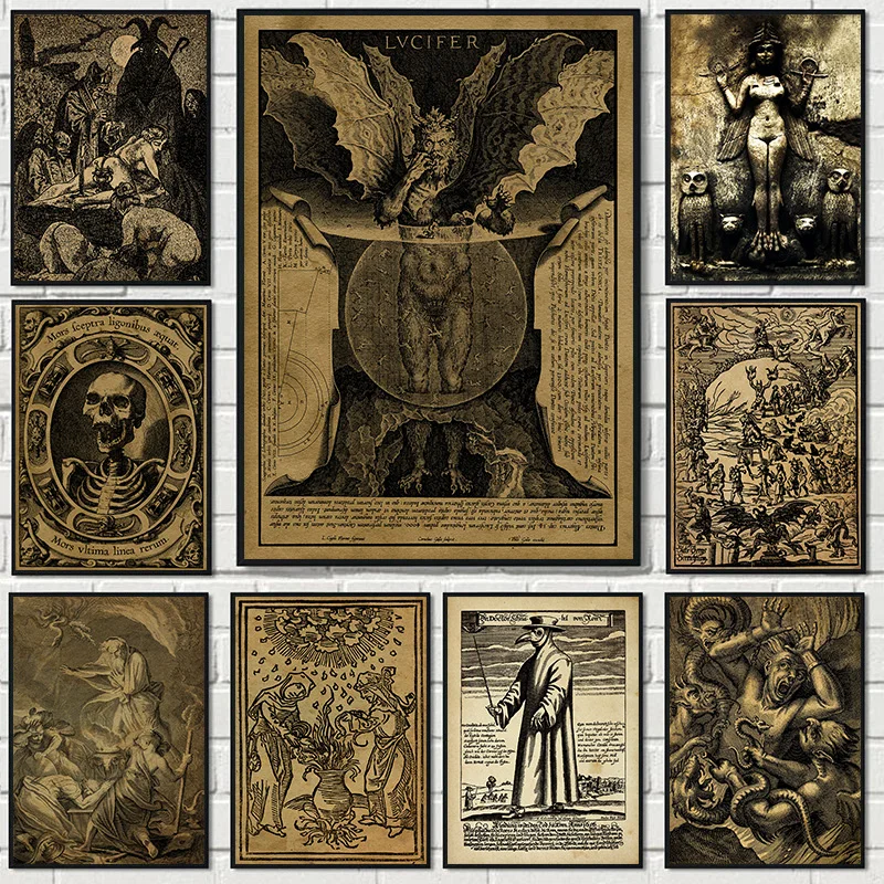 （2D canvas painting）Vintage Witches Satan And The Sabbath Demons Horror Monster Religious Poster Canvas Painting Wall Art Pic
