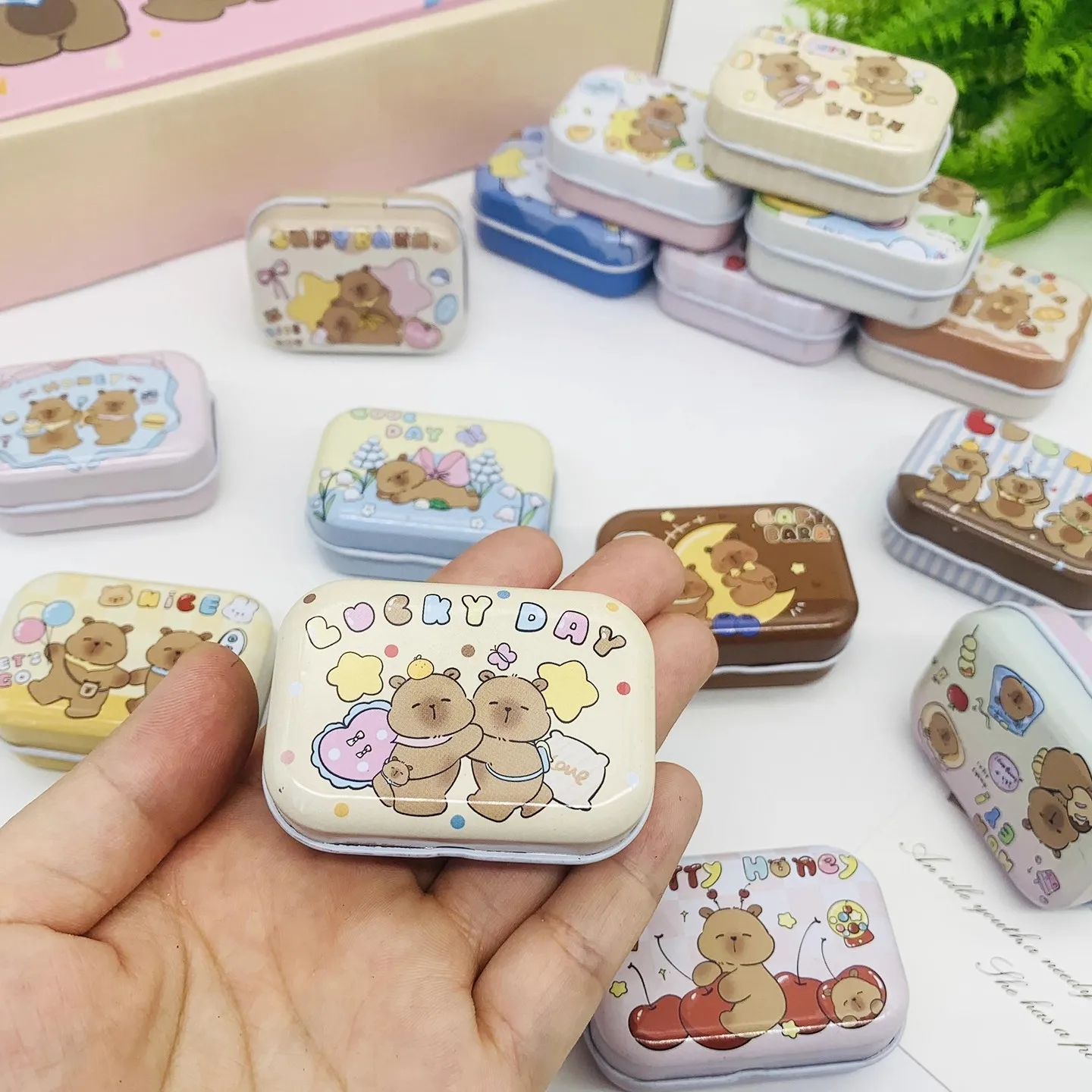 32-pcs-1-box-cartoon-bear-animal-diy-mini cover iron tin-earphone-ring-pencil-metal-case - can-pill-kit-candy-storage-gift box