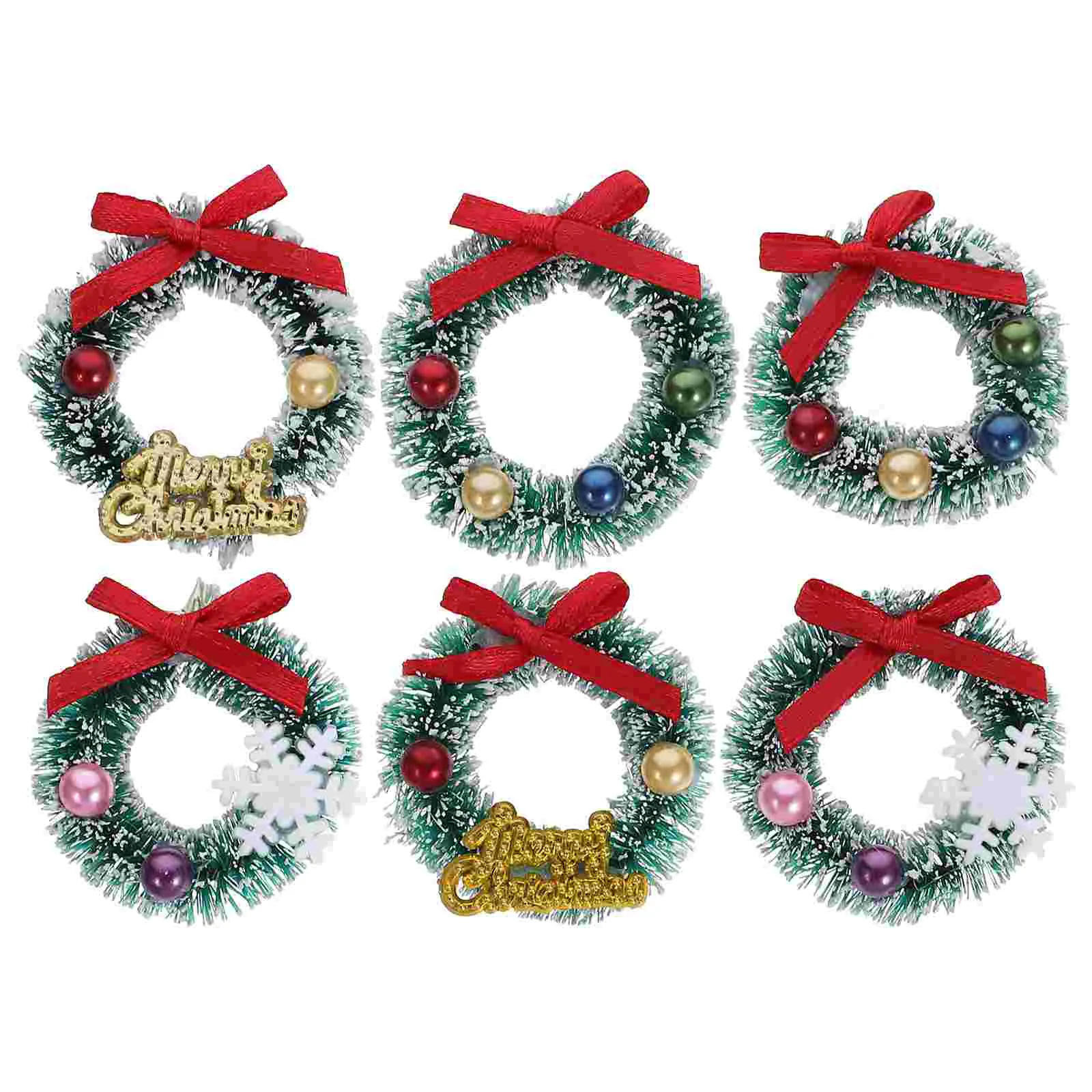 

6 Pcs Christmas House Micro Landscape Decoration Ornaments Garland Mini Wreath Simulated Hanging Tree Miniature Wreaths